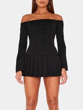 PRETTYLITTLETHING Pleated Hem Skort Bardot Romper